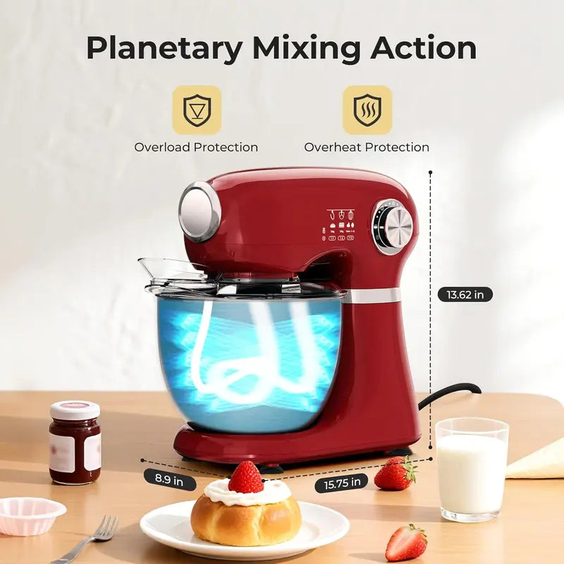 12-Speed Tilt-Head Stand Mixer – 5.3 Qt Bowl, Whisk, Dough Hook, Beater & Spatula – Black/Red